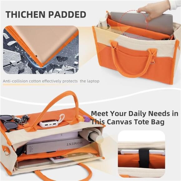 Canvas Tote Bag for Women, Women's Crossbody Handbag for Work Travel, - Picture 3 of 7